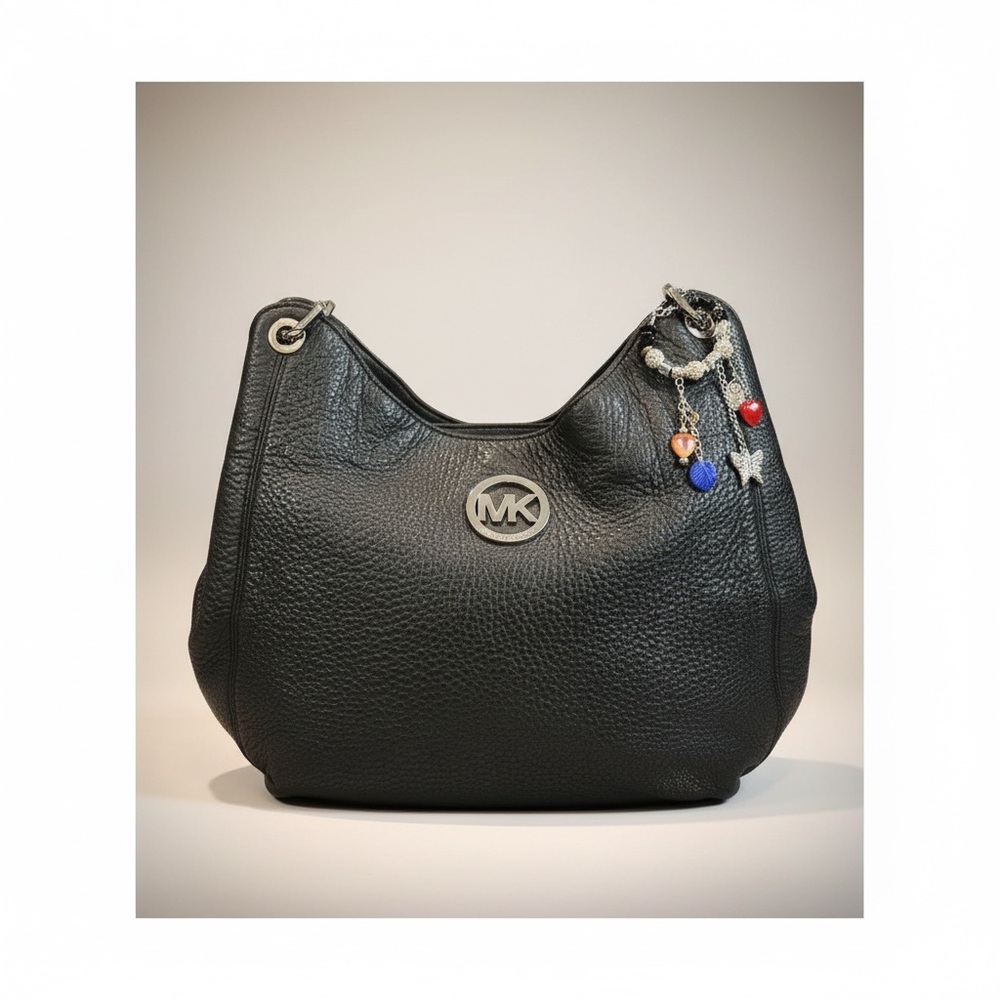 Michael Kors Black Pebbled Leather & Handcrafted Jewelry Bag Charm - Picture 4 of 9